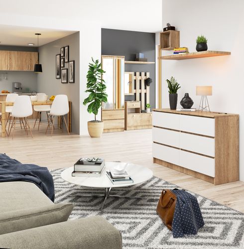 KOMODA K 120 cm 6 SZUFLAD SONOMA / BIAŁA na Arena.pl