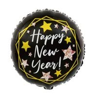 Balon foliowy okrągły Happy New Year czarny sylwester 45 cm