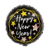 Balon foliowy okrągły Happy New Year czarny sylwester 45 cm