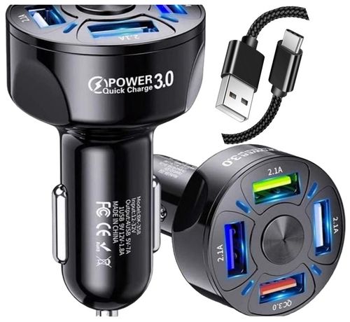 MOCNA SZYBKA ŁADOWARKA SAMOCHODOWA 4x USB PD QC 3.0 DO TELEFONU + KABEL na Arena.pl