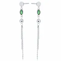 DŁUGIE WISZĄCE RODOWANE SREBRNE KOLCZYKI CHWOSTY ŁEZKI SZMARAGDOWE CYRKONIE