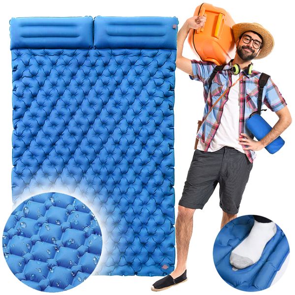 Materac dwuosobowy z pompką niebieski zdjęcie 1