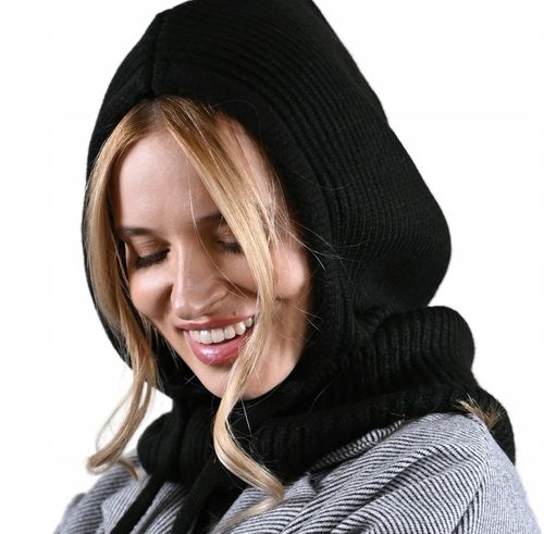 Czapka zimowa damska BALACLAVA kominarka kaptur na jesien Modna Czarna UNI na Arena.pl