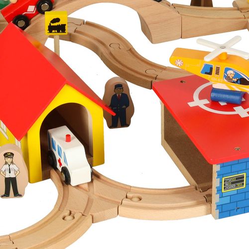 Kolejka drewniana pociąg lokomotywa miasto 69 elementów na Arena.pl