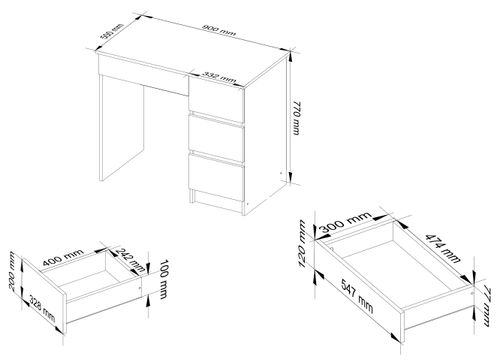 BIURKO KOMPUTEROWE A-7 90 cm PRAWE BIAŁE / SONOMA na Arena.pl