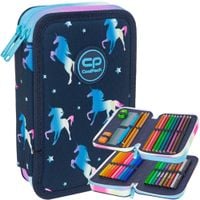 COOLPACK PIÓRNIK SZKOLNY DWUKOMOROWY WYPOSAŻENIE KREDKI BLUE UNICORN