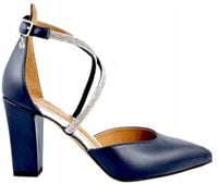 Granatowe czółenka Prestige 2227/OBL sr. cekiny skóra eleganckie modne r.40