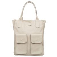 VERA PELLE torebka skórzana shopper na ramię z kieszeniami V516 kremowa