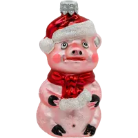 Bombka choinkowa szklana: Świnka w czapce Mikołaja