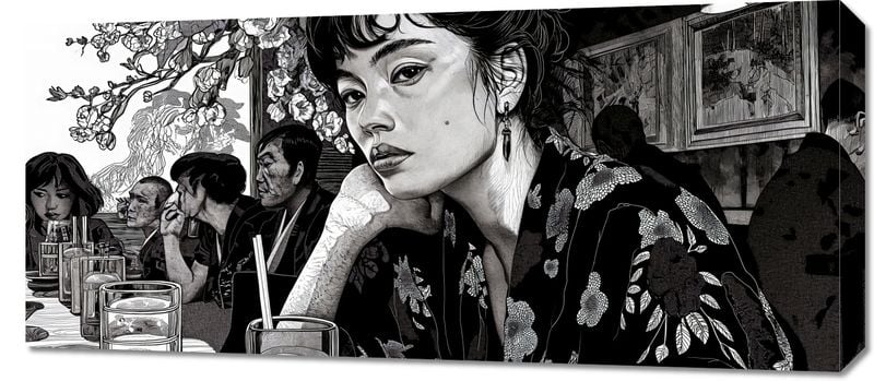 Obraz 90x40cm Czarne Kimono zdjęcie 1