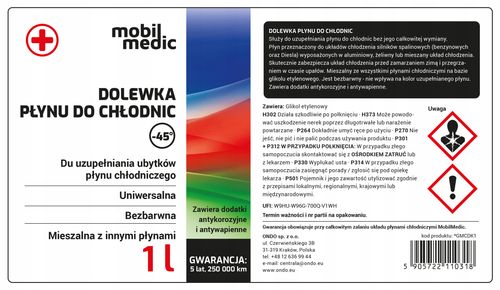 DOLEWKA PŁYNU DO CHŁODNIC MOBIL MEDIC BEZBARWNA UNIWERSALNA 1L na Arena.pl