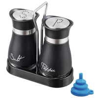 Solniczka i pieprzniczka zestaw czarny szklany z podstawką stal nierdzewna