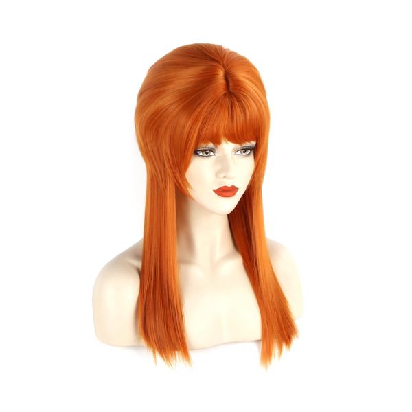 Peruka Damska Długa Ruda Prosta z Grzywką Retro Vintage 50 cm Cosplay zdjęcie 2