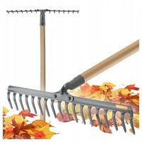 Grabie metalowe ogrodowe grabki 18-zębne do trawy drewniany trzon 158