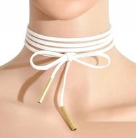 CHOKER NASZYJNIK na szyję sznurówka złoty rzemyk vintage boho BIAŁY długi