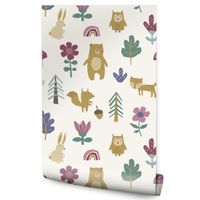 Tapeta Dla Dzieci ZWIERZĄTKA Leśne Drzewa Kwiaty