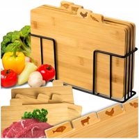 Zestaw 4xdeska do krojenia serwowania kuchenna bambusowa drewniana + stojak