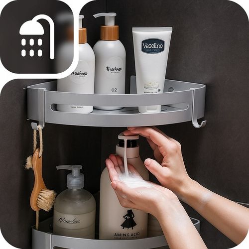PÓŁKA WISZĄCA ŁAZIENKOWA NAROŻNA PÓŁKA POD PRYSZNIC ZESTAW HACZYKI LOFT na Arena.pl