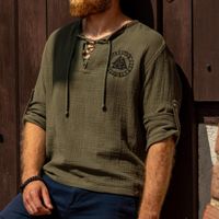Męska koszula muślinowa Viking w zielonym wojskowym kolorze z haftem