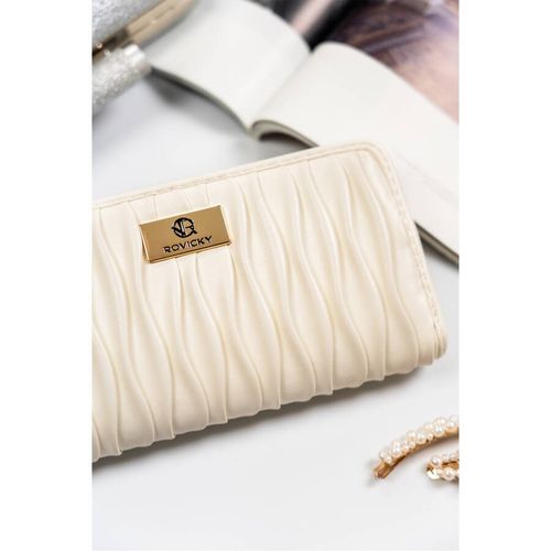 biały portfel-piórnik damski ze skóry ekologicznej o marszczonej fakturze na Arena.pl