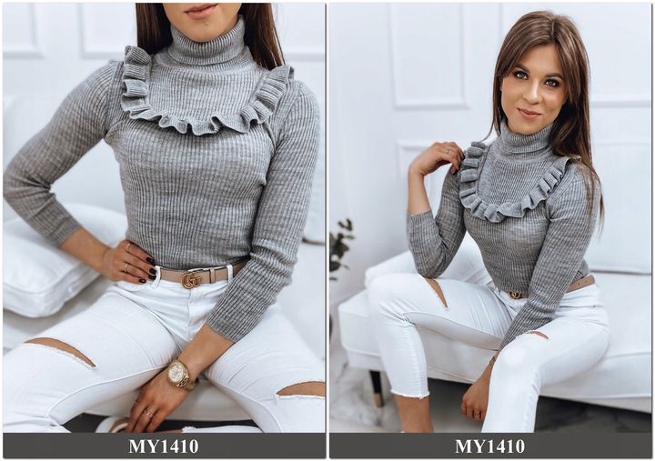 PRĄŻKOWANY SWETER DAMSKI GOLF KOLORY ox127 UNI zdjęcie 2