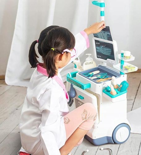 Zestaw Lekarski dla Dzieci Wózek Stacja Doktora Zabawa w Lekarza Stetoskop na Arena.pl