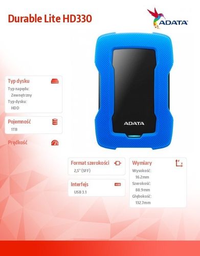 Durable Lite HD330 1TB 2.5'' USB3.1 Niebieski na Arena.pl