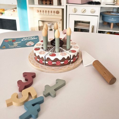 TOOKY TOY Drewniany Tort Urodzinowy do Krojenia na Rzepy ze Świeczkami i Kartką Urodzinową 20 el. na Arena.pl