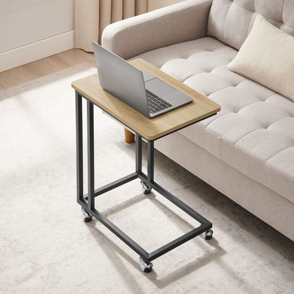 Stolik kawowy z kółkami 50x35 cm dąb sonoma czarne nogi loft zdjęcie 4