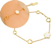 Bransoletka pozłacana stal chirurgiczna biały kwiatek