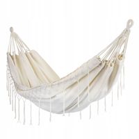 Dwuosobowy hamak ogrodowy z frędzlami bujak huśtawka 200x150cm boho beżowy