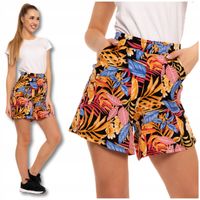 Damskie Szorty Kwiaty Gumka w Pasie Wiskoza Klasyczne Przewiewne MORAJ L
