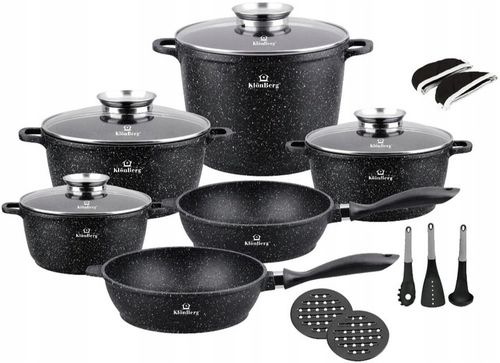 ZESTAW GARNKÓW MARMUROWYCH INDUKCJA GAZ GARNKI KOMPLET PATELNIA 17 EL. na Arena.pl