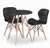 Stół okrągły 60 cm + 2 tapicerowane krzesła czarne welur skandynawskie