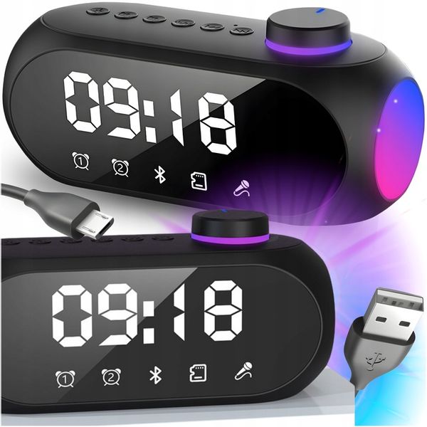 GŁOŚNIK BEZPRZEWODOWY BLUETOOTH BUDZIK ZEGAR LED RADIO FM MP3 OŚWIETLENIE zdjęcie 1