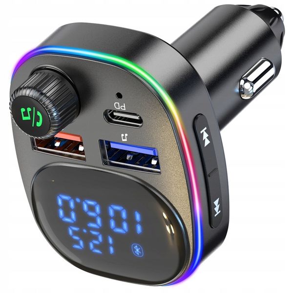 TRANSMITER BLUETOOTH FM SAMOCHODOWY SZYBKA ŁADOWARKA USB USB-C AUX zdjęcie 3