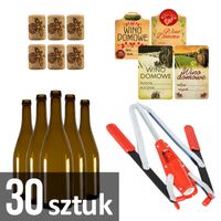 30x Butelki BURGUNDY na wino 750 ml + korki + etykiety + KORKOWNICA