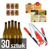 30x Butelki BURGUNDY na wino 750 ml + korki + etykiety + KORKOWNICA