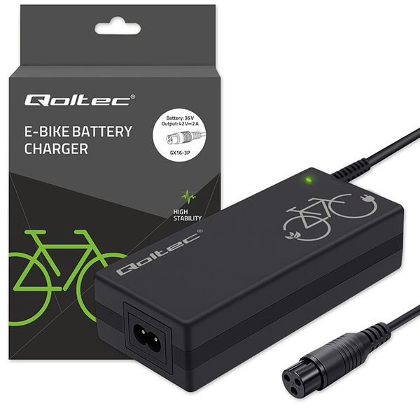 Ładowarka Qoltec 42V 2A do e-bike - GX16, 84W, IP54 zdjęcie 1