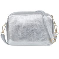 VERA PELLE torebka skórzana listonoszka z paskiem na ramię V486 srebrna