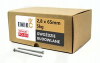 Gwoździe budowlane 2,8x65mm 2,5 cala Czarne Gładkie 5kg