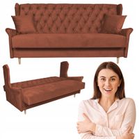 Wersalka uszak welurowa SOFA 3osobowa rozkładana GAJA brązowa