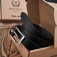 pasek męski skórzany czarny 120 cm ze srebrną klamrą