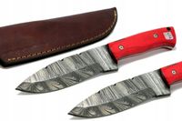 Nóż ręcznie wykonany bushcraft survival stal damasceńska skórzane etui K319