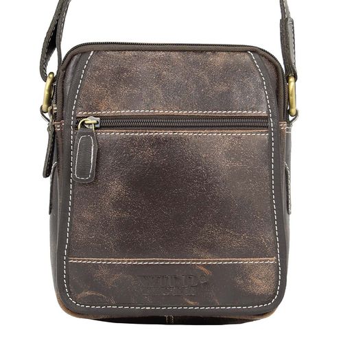 skórzana listonoszka męska wild tiger - brązowa na Arena.pl