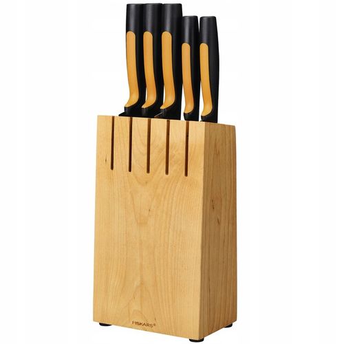 FISKARS ZESTAW KOMPLET 5 NOŻY SZEFA W BLOKU drewnianym łącznie 6 EL na Arena.pl