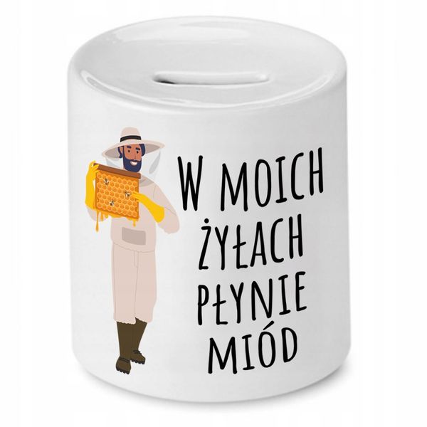 Skarbonka Dla Pszczelarza W Żyłach Płynie Miód Z Nadrukiem Ze Zdjęciem zdjęcie 1