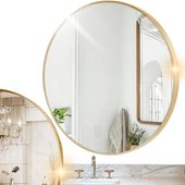 OKRĄGŁE LUSTRO DO ZAWIESZENIA NA ŚCIANĘ LOFTOWE ZŁOTA RAMKA UCHWYT 80CM