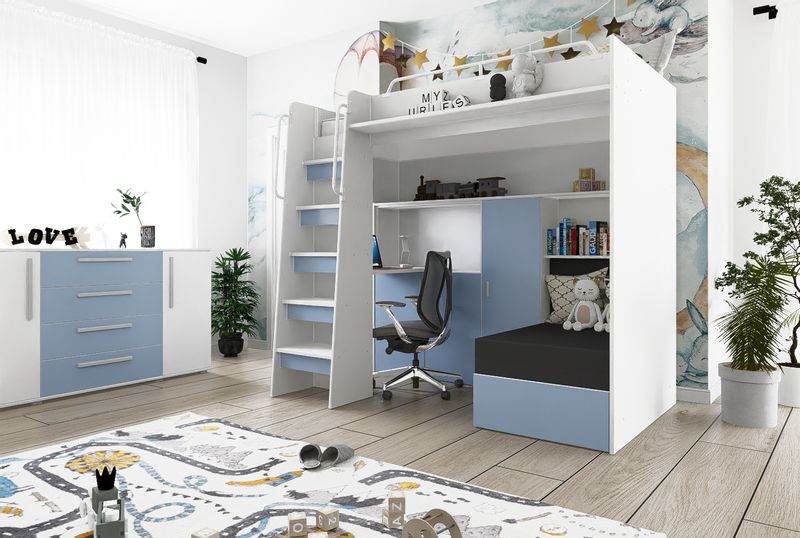 Łóżko piętrowe JSM7 z sofą i biurkiem biały mat + materac Radomenes zdjęcie 9
