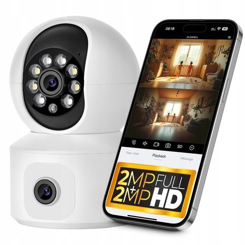 OBROTOWA KAMERA IP WIFI WEWNĘTRZNA NIANIA ELEKTRONICZNA DWA OBIEKTYWY 4MPx na Arena.pl